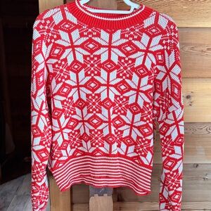 THE GREAT. Festive Red and White Snowflake Sweater